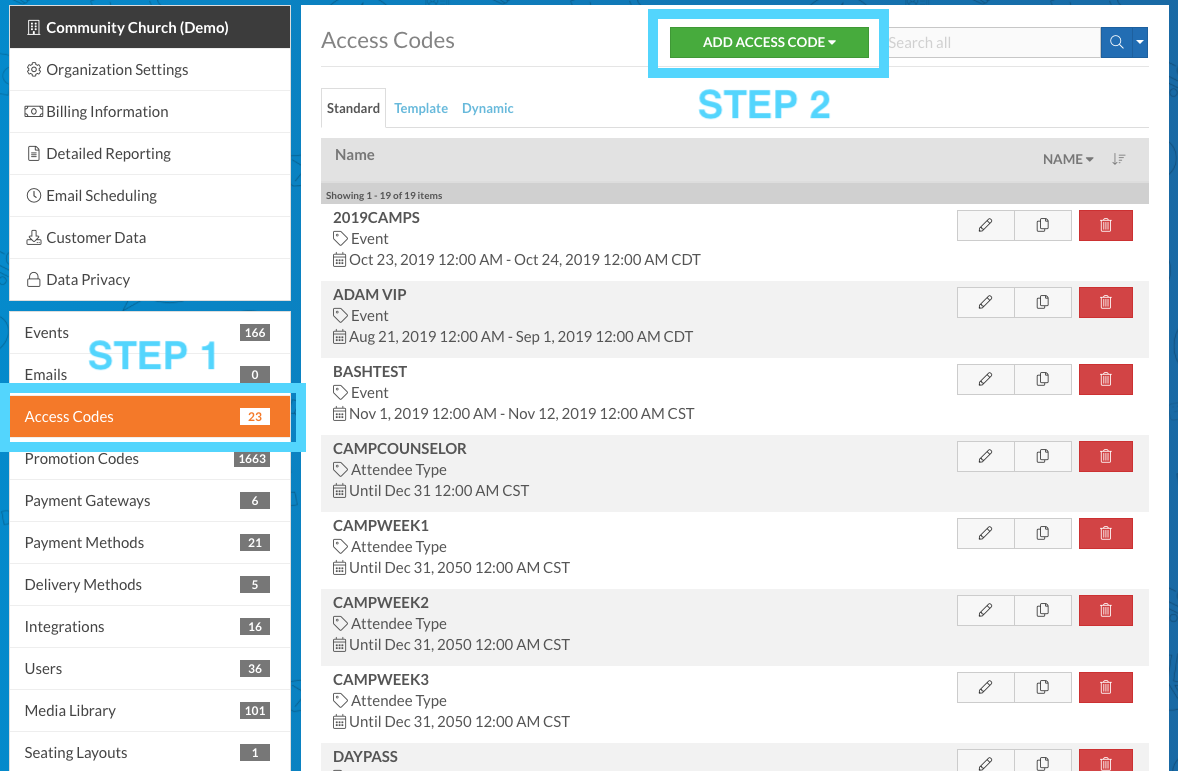 Adding Access Codes – Brushfire Help Center